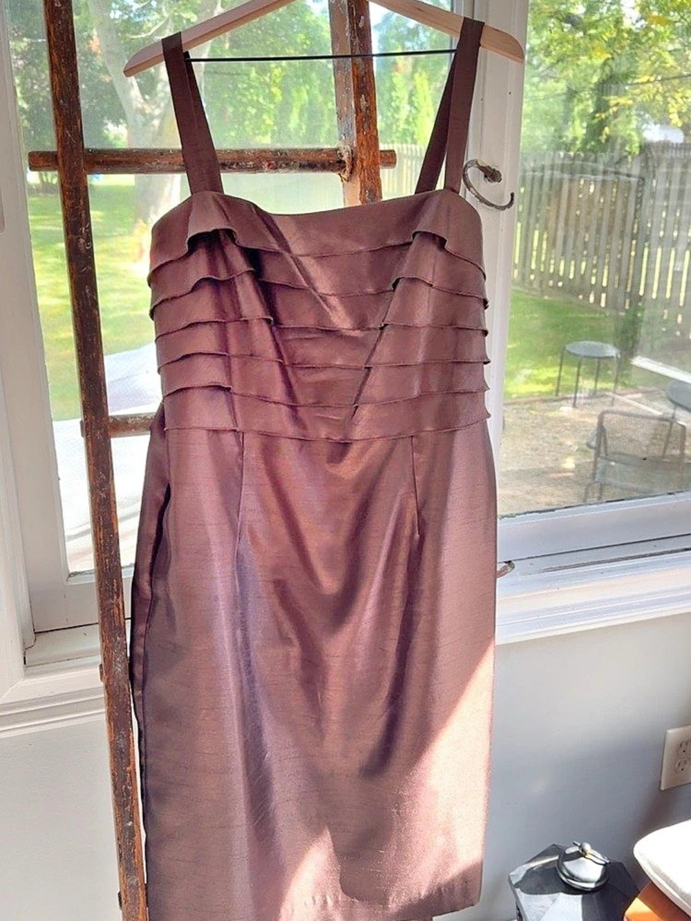 Vintage Brown Silk Taffeta Midi Dress Size 16